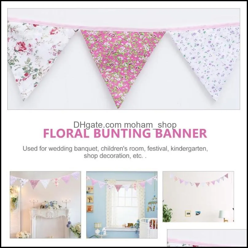floral bunting banner vintage triangle flag garland for wedding baby shower