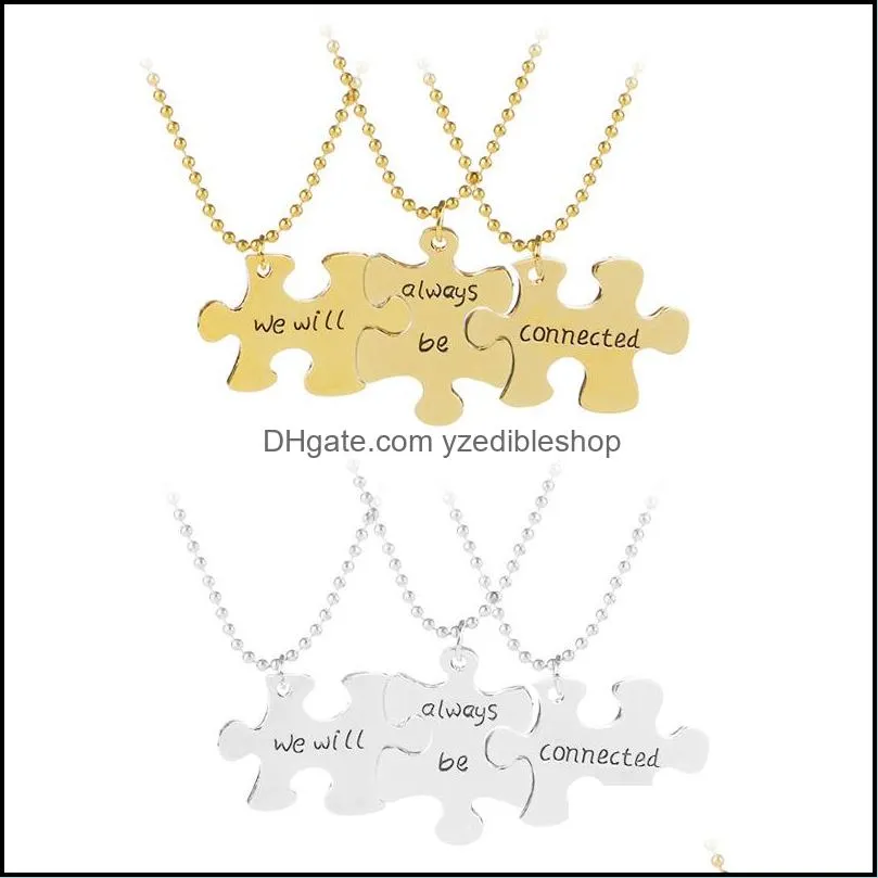 3pcs/set necklace geometry puzzle pendant english letters we will always be connected necklace friendship pendant necklace jewelry