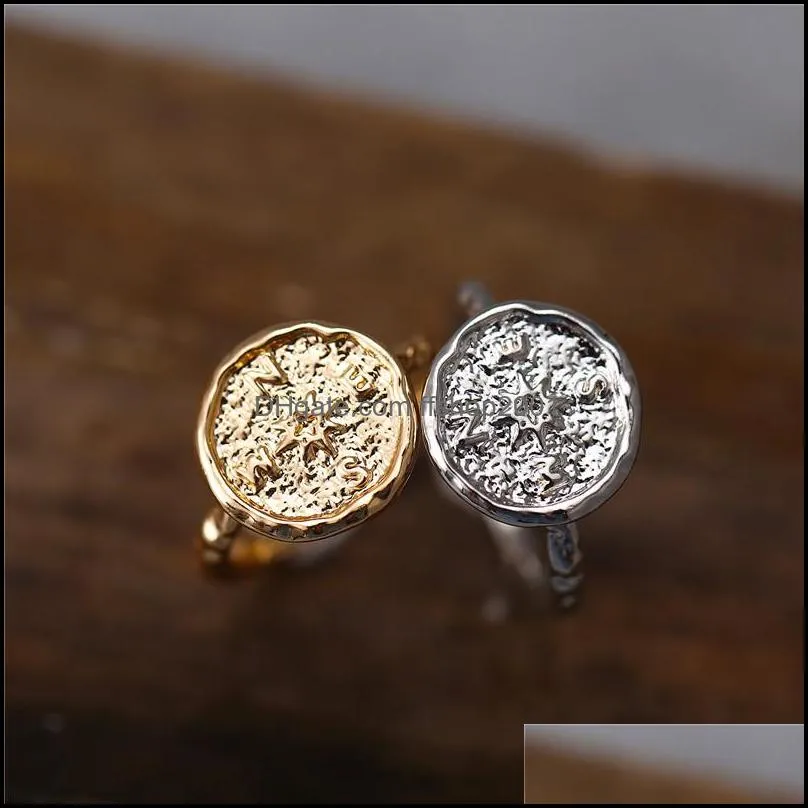  design compass round coin rings personality signet ring gold silver color ring for women men wholesale jewelry