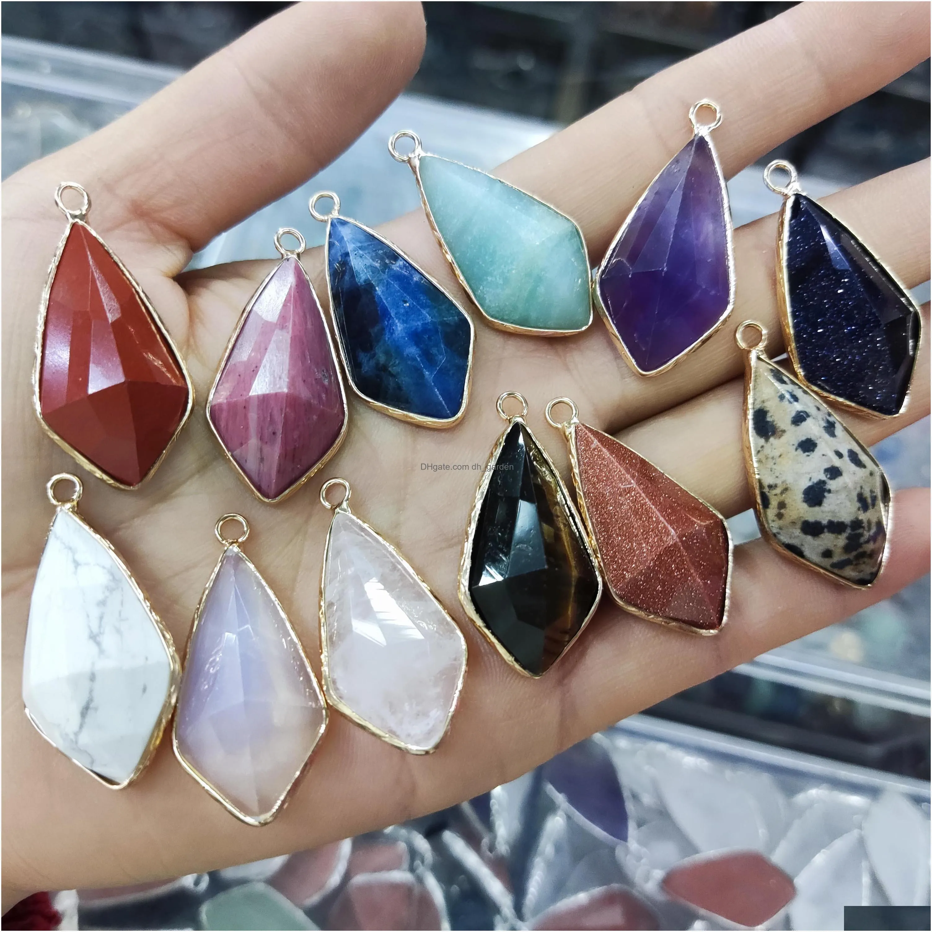 gold edge faceted natural crystal geometry stone charms rose quartz pendants trendy for jewelry making wholesale