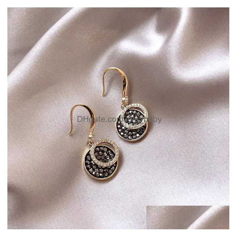 fashion jewelry geometry circle black diamond earring women elegant earrings