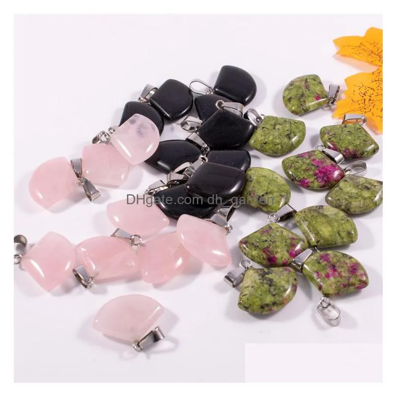 natural crystal rose quartz tigers eye stone charms fan shape pendant for diy earrings necklace jewelry making acc