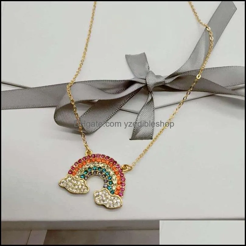 crystal rainbow pendant necklace multicolored fashion gold chain necklace fashion women jewelry gift high quality