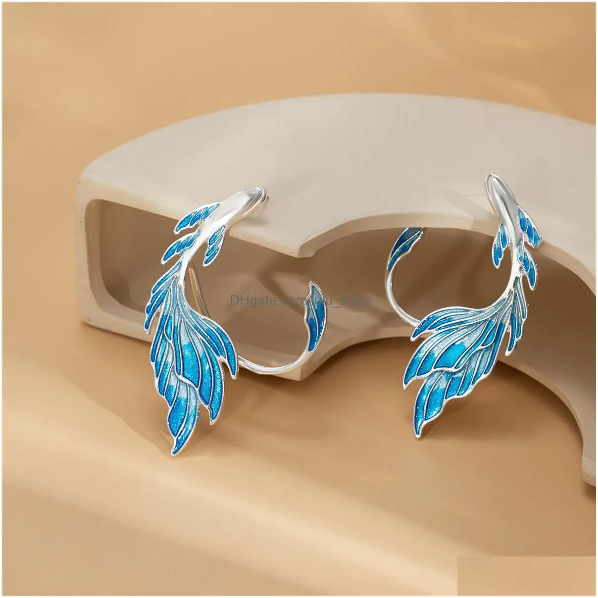 fashion jewelry enamel goldfish tail ear cuff for women single piece elf ear hang stud earrings