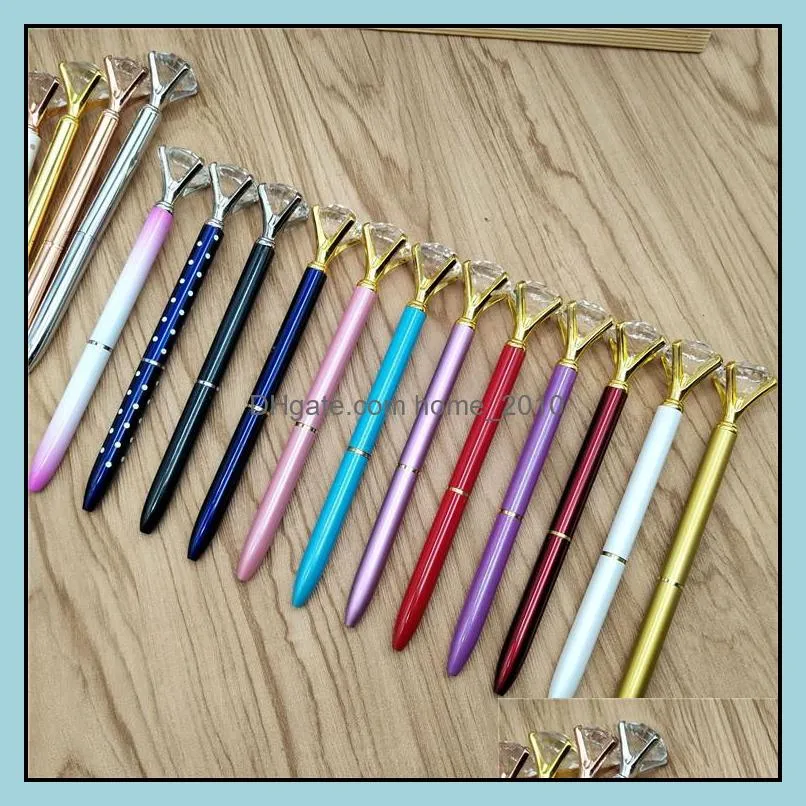 creative crystal glass kawaii ballpoint pen big gem ball pen with large diamond 11 colors school office supplies