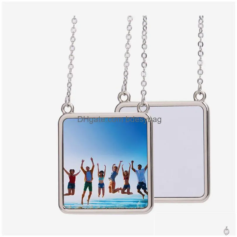 fashion diy square sublimation blank mens necklace silver necklace designer jewelry women man chain party family photo frame pendant for woman pendnats