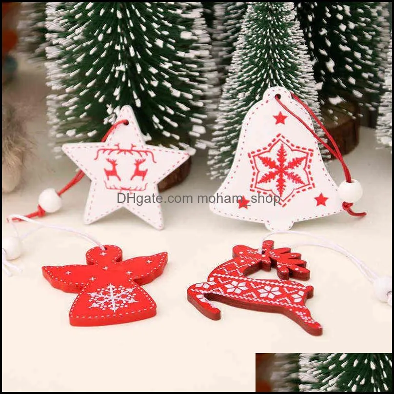 wooden box printed pendants star diy christmas tree hanging ornaments pendant santa claus decor xmas decorations home vtmtl0256