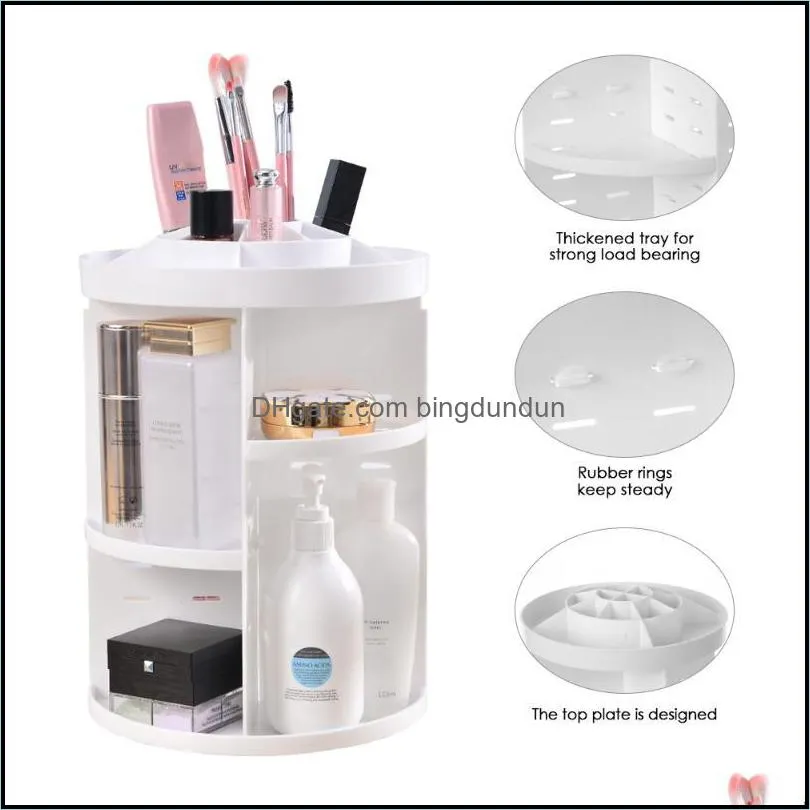 360 degree rotation box makeup organizer cosmetic circle with tray cas