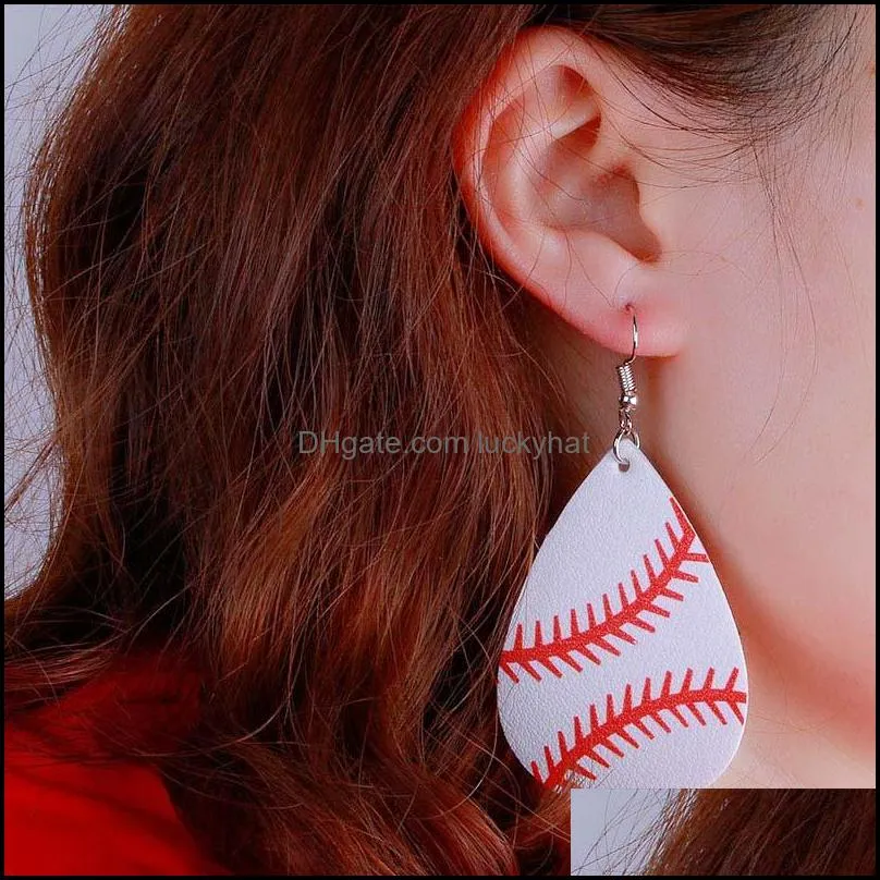 2019 arrival teardrop pu leather earrings baseball basketball football volleyball sport dangle earring for women jewelry gifts