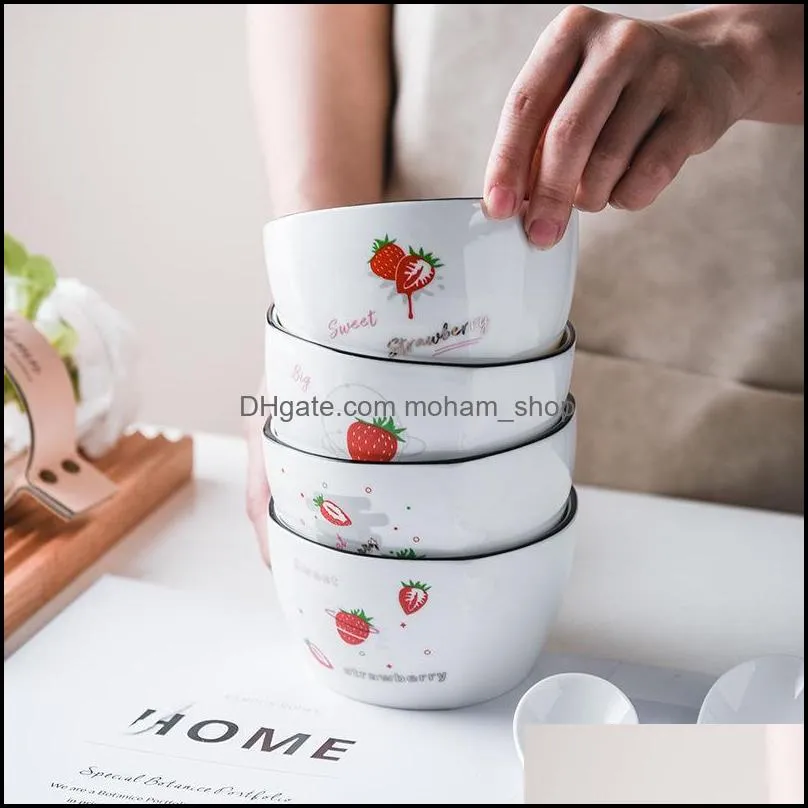 household bowl set ceramic tableware combination cute cartoon japanese creative eating rice soup with spoon bowls