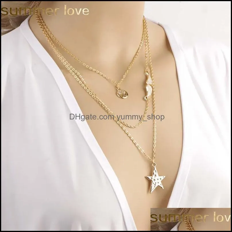  fashion multi layer necklace star coin simple gold silver color necklaces gift for women girl wholesale jewelry