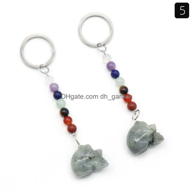 skeleton skull shape statue key rings 7 colors chakra beads chains stone charms keychains healing crystal keyrings for women men