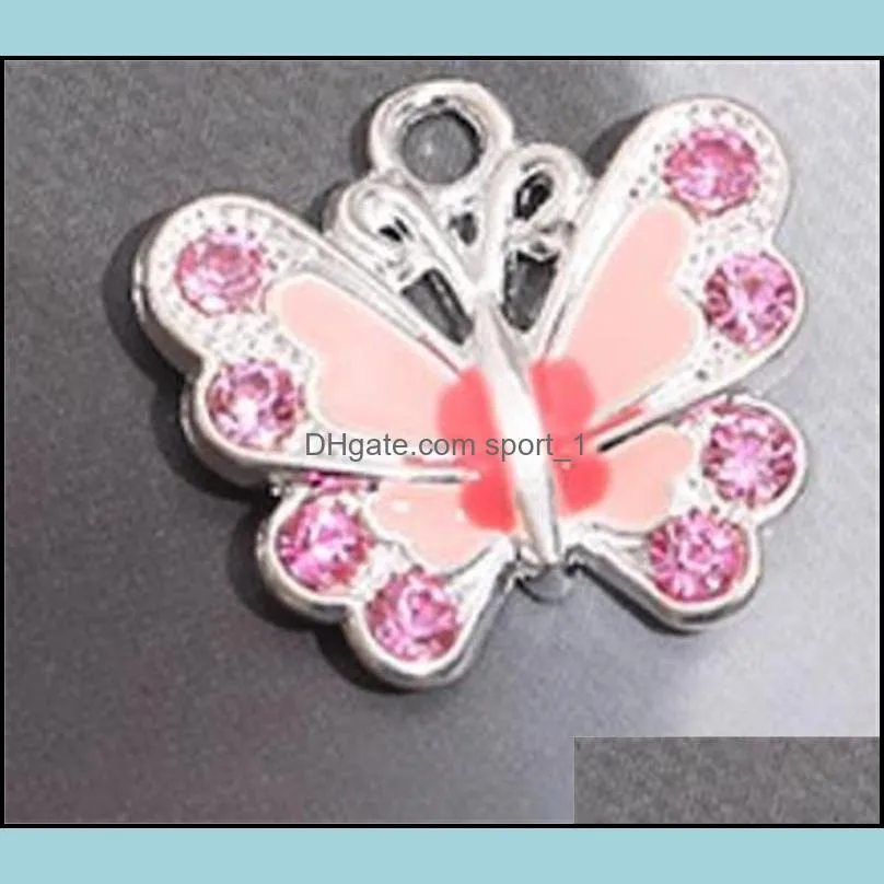7colors enamel butterfly rhinestone charms 56pcs/lot 22x35 mm heart floating lobster clasps charm for glass living memory locket 60 e3
