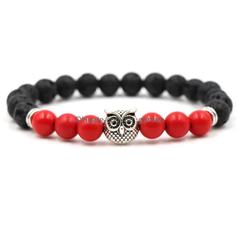 owl charms chakras stone beaded strands bracelet lava beads  oil diffuser bracelets energy yoga bracelet for men women jewelry