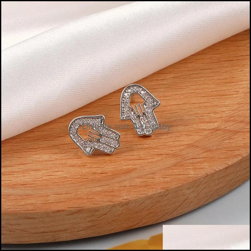 fashion hollow hand zircon stud earrings cz micro pave earrings gold/silver for women brincos wedding party jewelry 