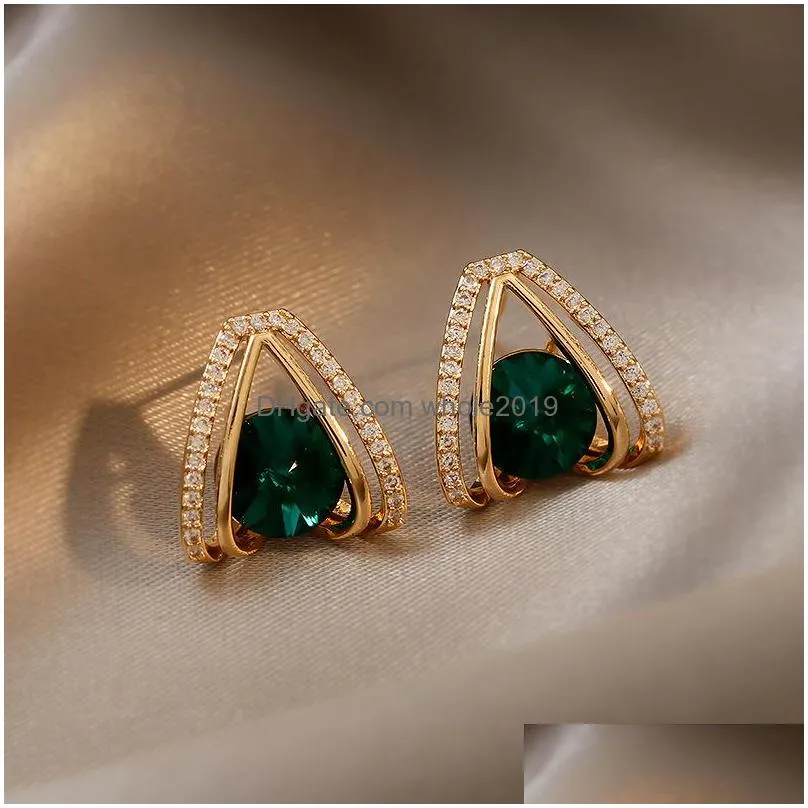 fashion jewelry v letter shape stud earrings geometric inlaid rhinstone s925 silver post earring