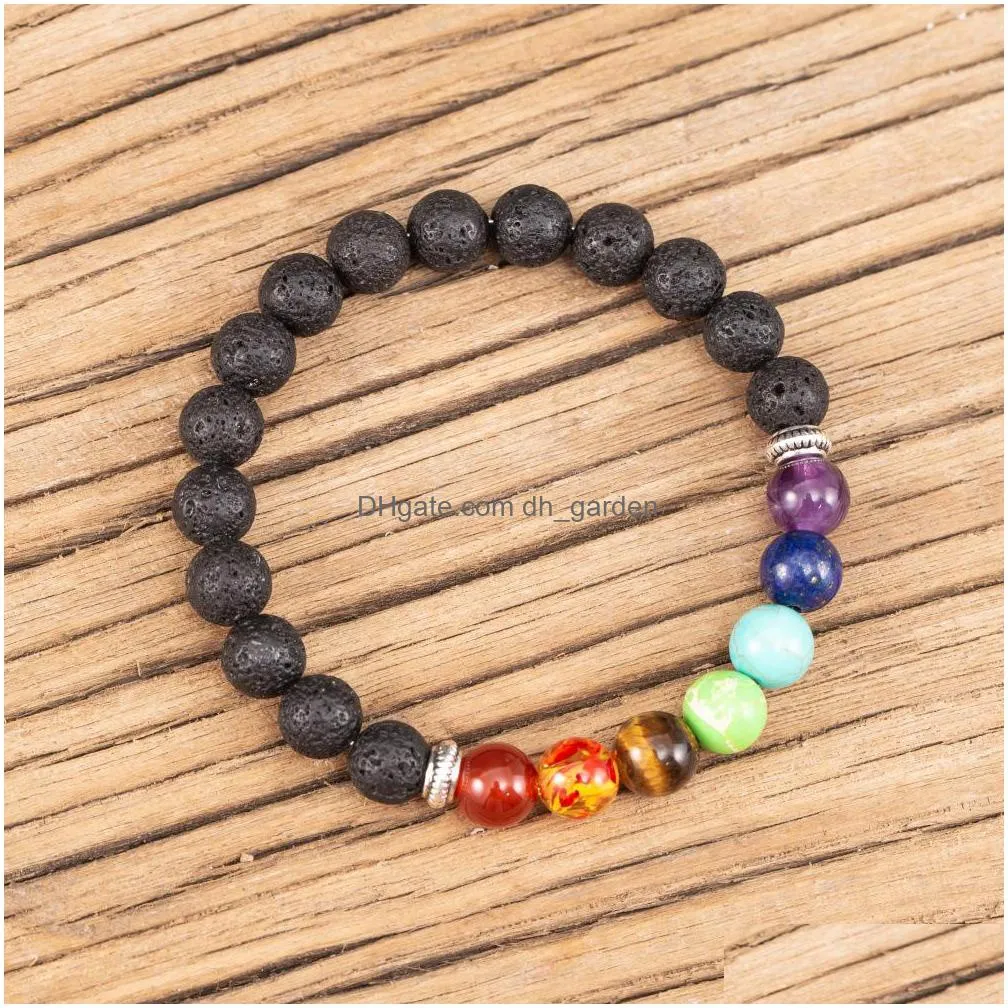 8mm lava stone reiki seven chakra beaded strand bracelet diy aromatherapy  oil diffuser bracelets for women men yoga buddha energy