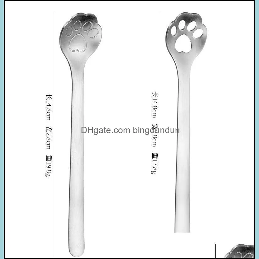 hollow cartoon coffee tea spoon stainless steel cat dog claw dessert ice cream spoon tableware dinner cultery set kitchen tools