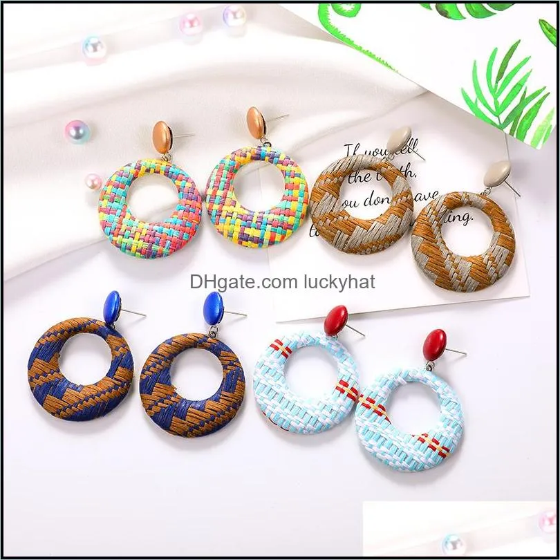 handmade circle straw earrings for women lafite straw weave braid big hoop earrings dangle earing bohemian jewelry