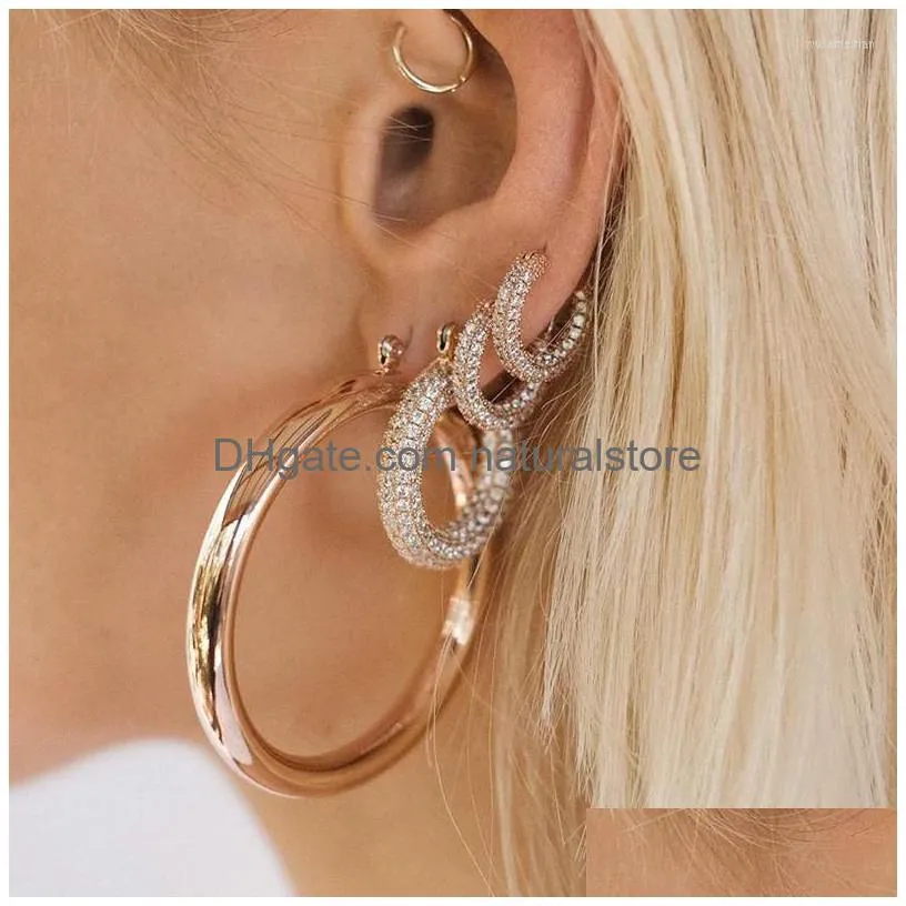 dangle earrings delicate zircon hoop luxury gold silver brass large small chunky set classic wedding party jewelry