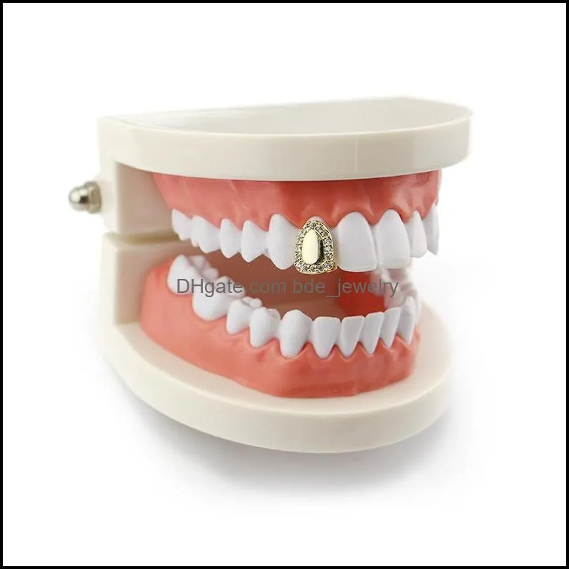 shining pave dental gold silver color hip hop teeth grills top side grills rock men women jewelry 68 e3
