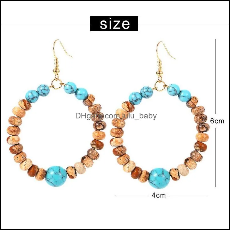natural stone beads round wrapped hoop earrings for women fashion gold color circle creole earring boho ear jewelry gifts