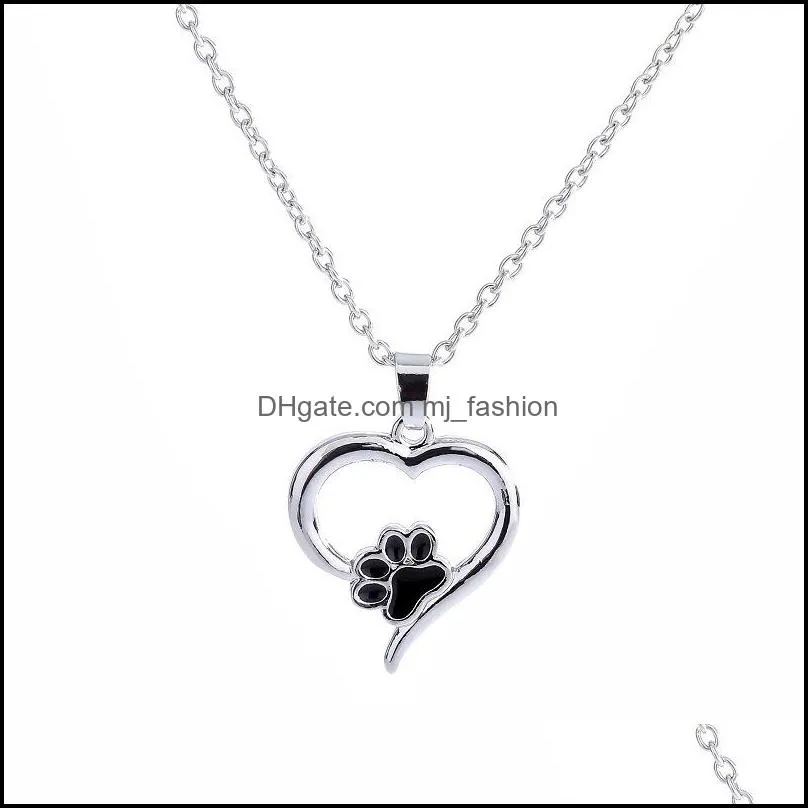 heart necklace cute animal jewelry dog love heart hollow pet paw footprint necklaces dog claw pendant necklace