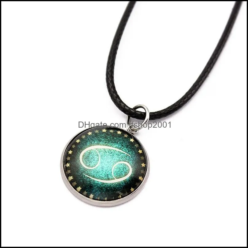  fashion 12 constellation pendant necklace design zodiac sign horoscope necklaces for women men glass cabochon jewelry