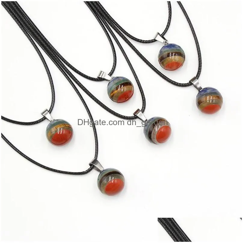 healing chakela crystal natural stone pendant 14mm rainbow ball chakra charms tiger eye lapsi crystal rope chain necklaces wholesale christmas jewelry