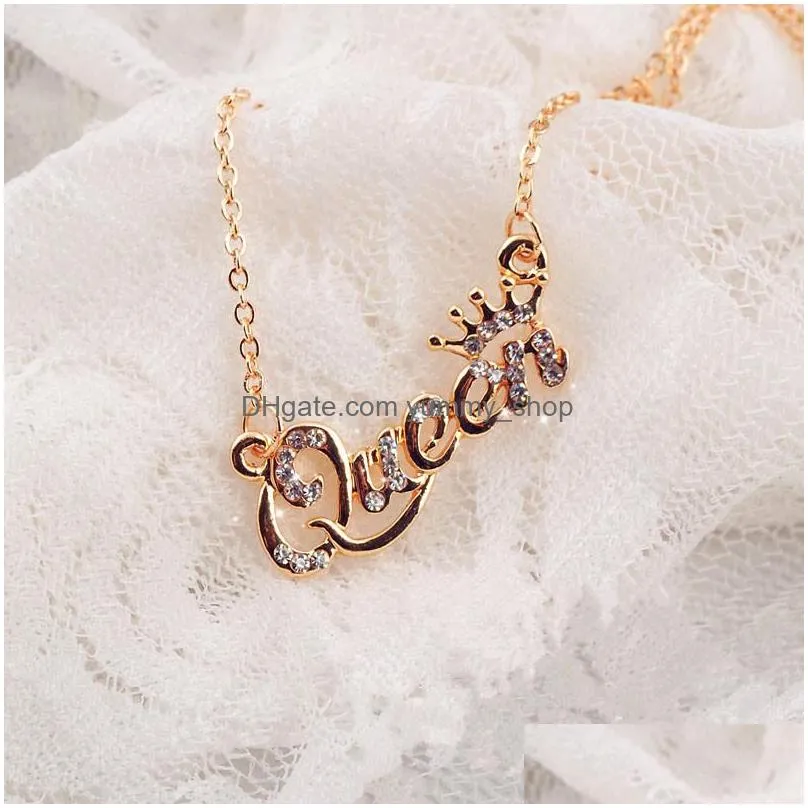 fashion jewelry letter queen pendant necklace rhinstone crown short choker necklaces