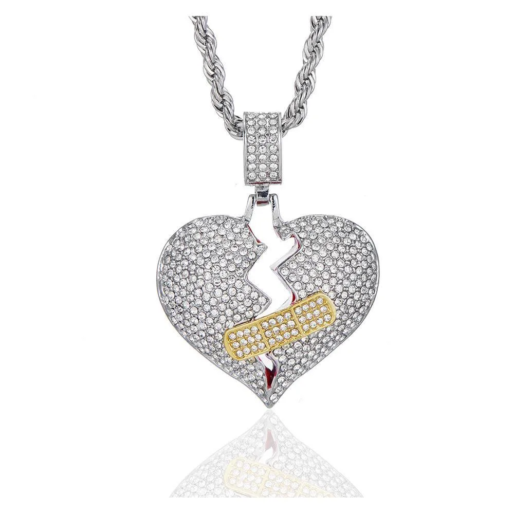 fashion jewelry full diamond heart necklace for man woman broken hearts pendant necklaces