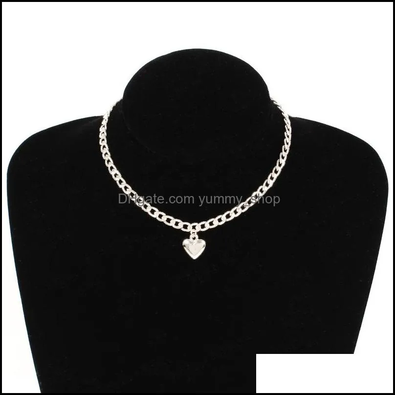 trendy cute heart lock necklace for women gold silver choker necklaces pendant wholesale jewelry