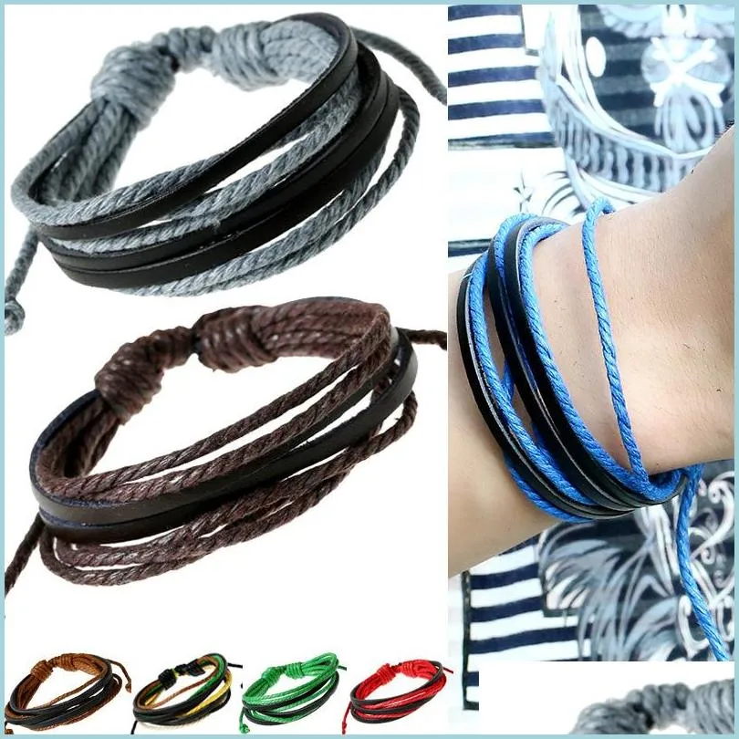 retro leather wrap braided woven charm bracelet wristband cuff punk men women surfer bracelet bangle couples bohemia jewelry 202200301