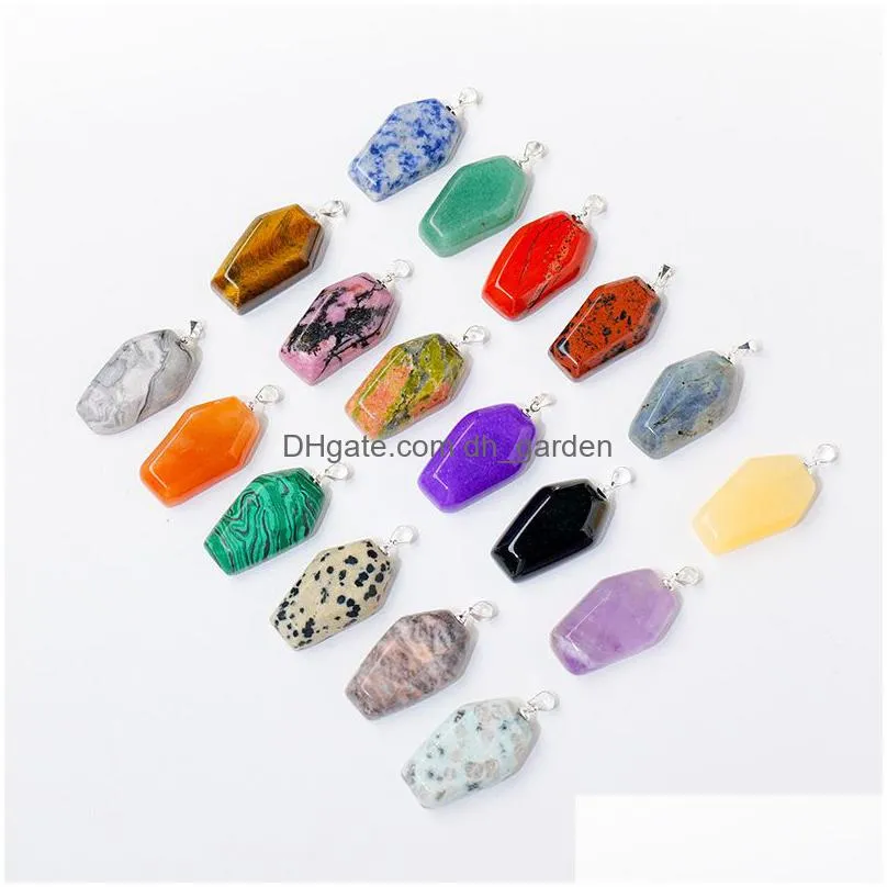 coffin shape fortune feng shui pendant natural stone quartz agates healing crystal tiger eye charms rope necklace jewelry