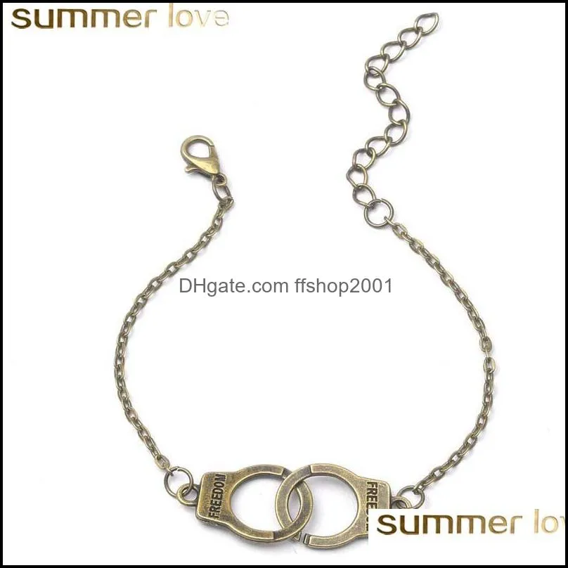 vintage silver gold color handcuffs bracelets for men women dom charm chain bracelet bangles fashion jewelry summer style gift