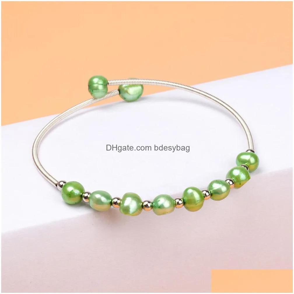 freshwater pearl strand bracelets colored pearls sliver plated bangle for women jewelry