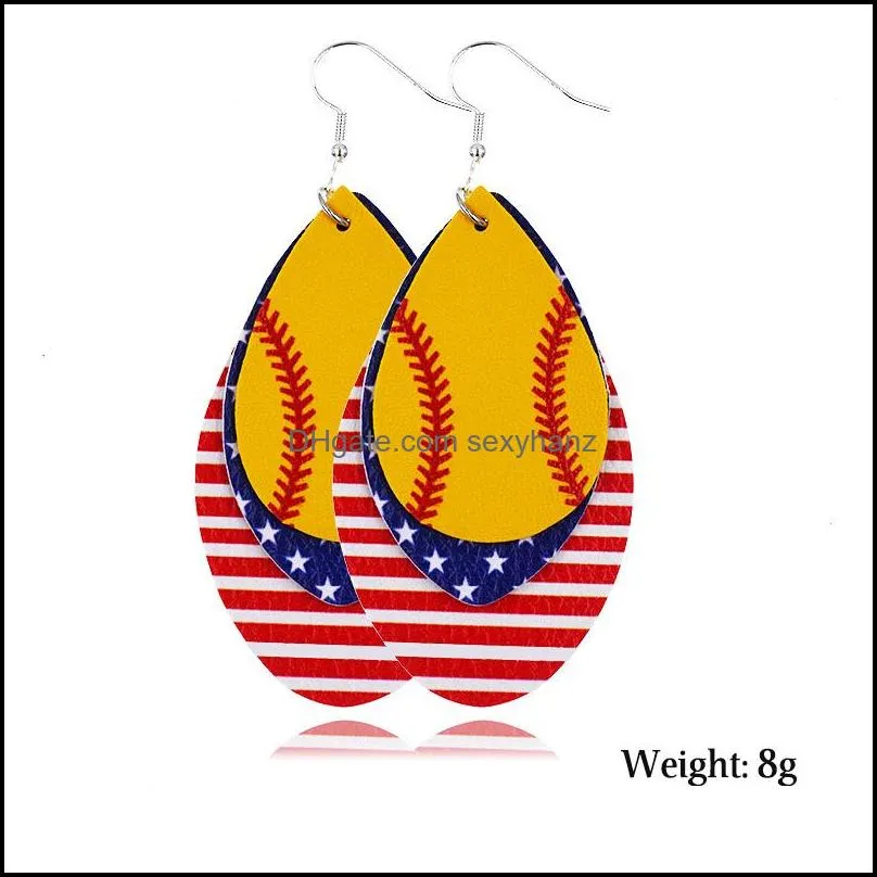 2020 fashion independence day women dangle earrings jewelry gifts baseball football softball sport pu leather american flag