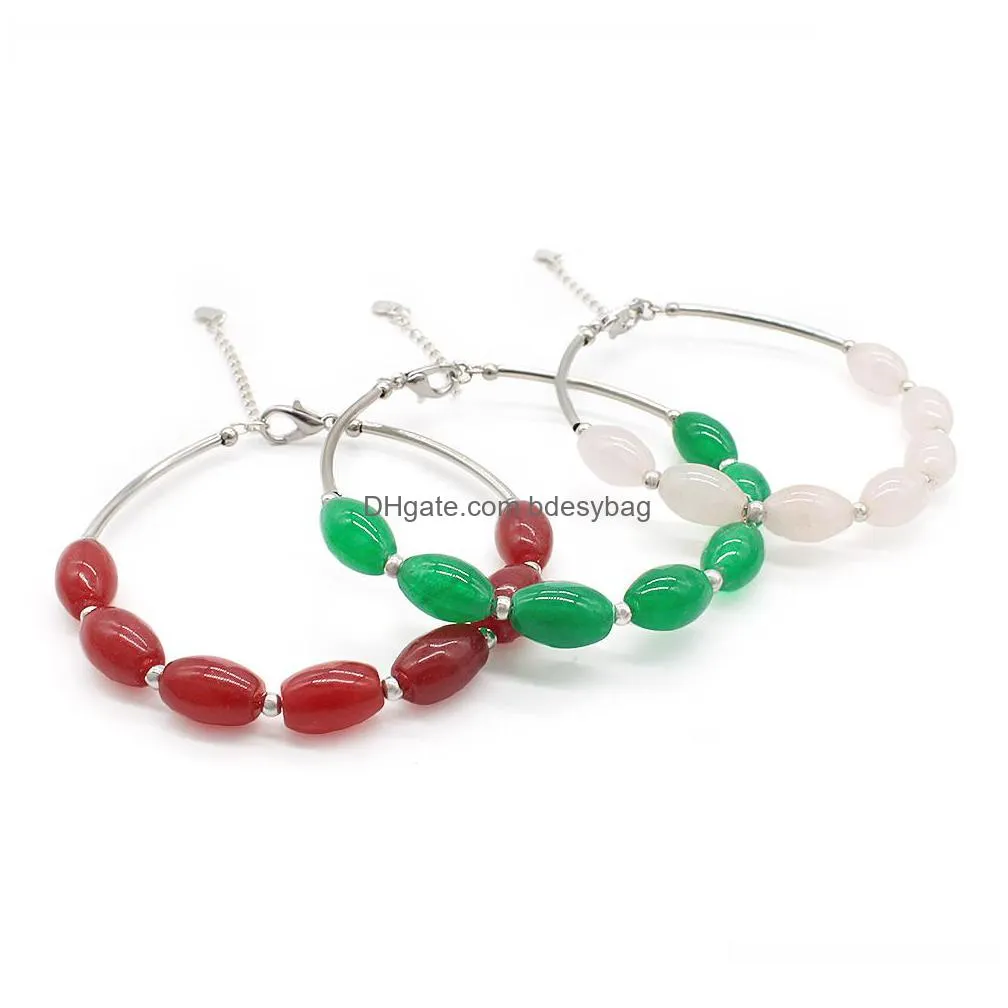 2021 new style rice gemstone beaded bracelet strand oval stone bangle jewelry gift for women