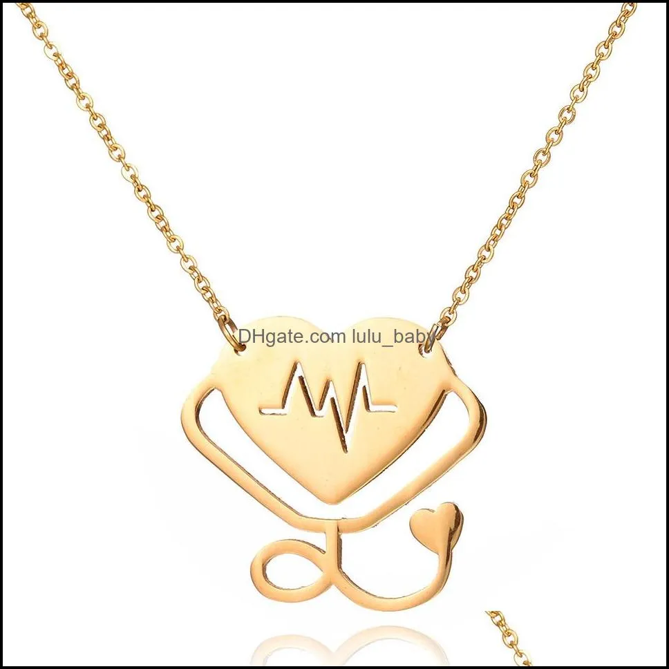stainless steel stethoscope necklace fashion medical jewelry alloy i love you heart pendant necklace for women