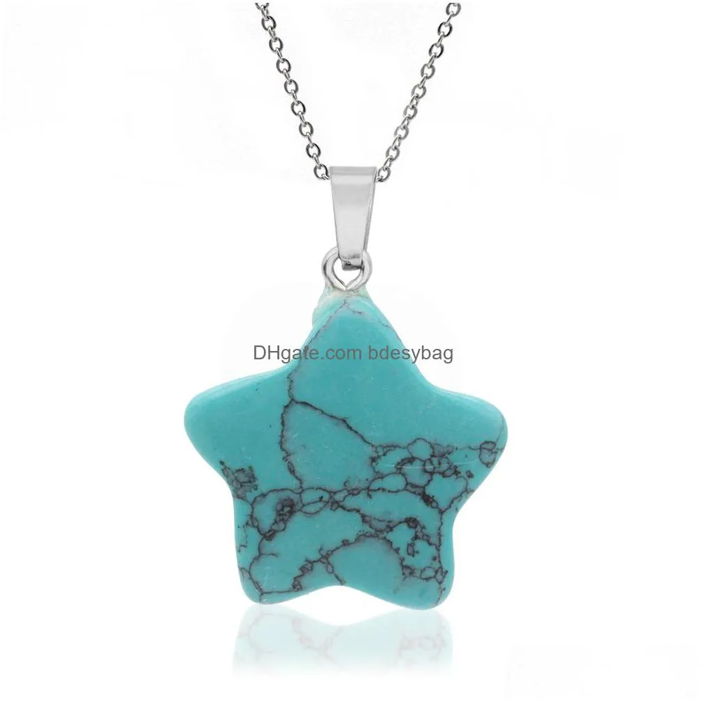 small size star gemstone pendant necklace natural stone quartz pendants with plated chain 18 inch women jewelry gifts