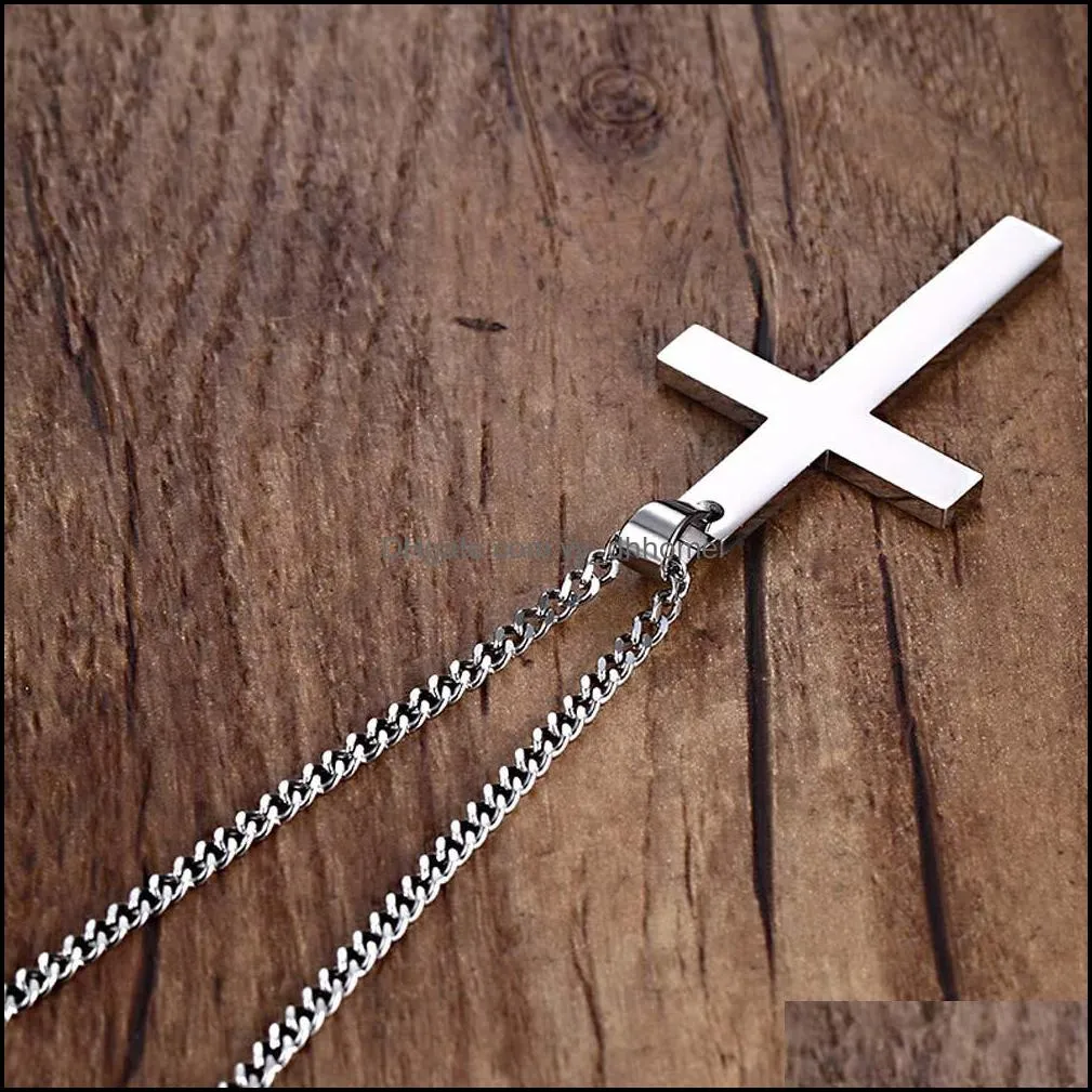 fashion stainless steel cross necklace for men women gold silver black link chain jesus cross pendant necklaces prayer jewelry