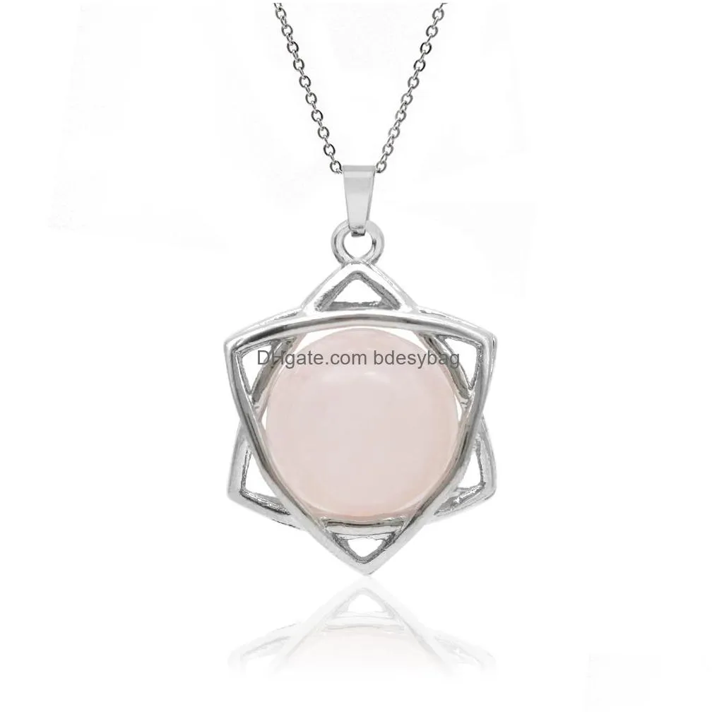 star gemstone pendant necklace natural stone quartz pendants with plated chain 18 inch women jewelry gifts