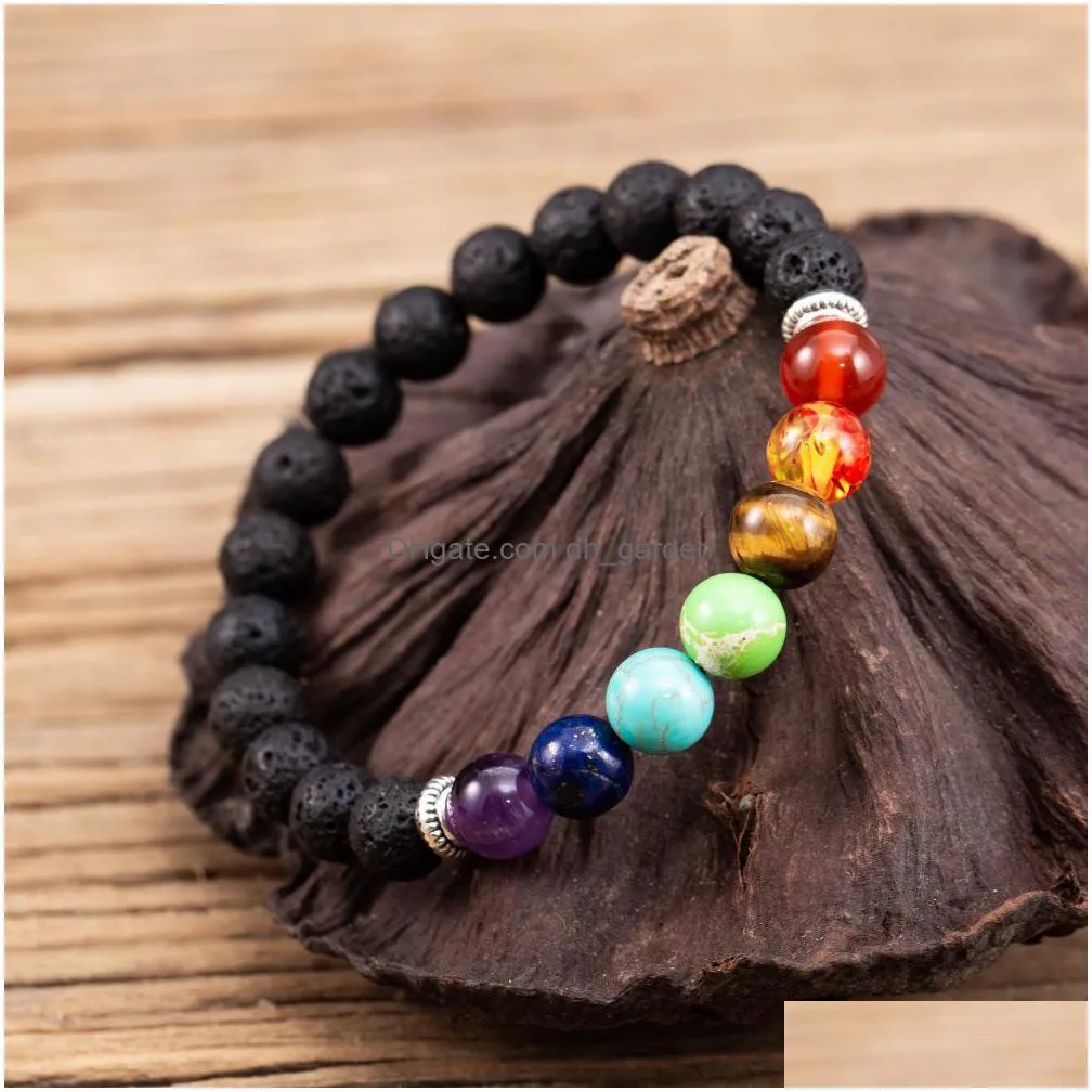 8mm lava stone reiki seven chakra beaded strand bracelet diy aromatherapy essential oil diffuser bracelets for women men yoga buddha energy