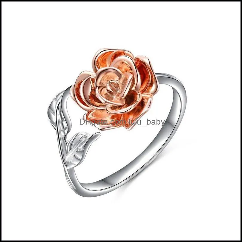 fashion korean rose gold color adjustable silver wrap flower rhinestone open sterling finger ring statement ring wholesale for women