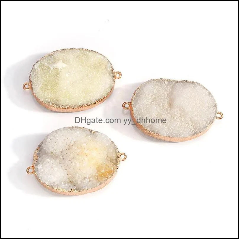 2019 druzy agate pendant charm twosides natural agate gemstone irregular multi color pendant with gold plated for diy jewelry making