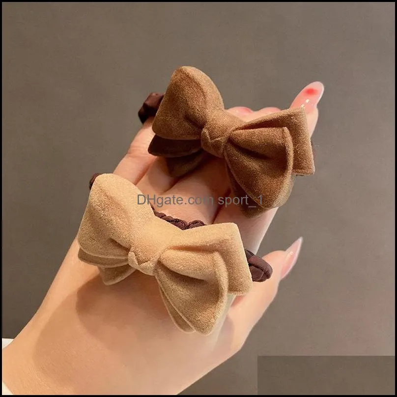 korea dongdamen autumn winter color flocking bow hair circle simple temperament high elastic hair binding headrope rubber string 67