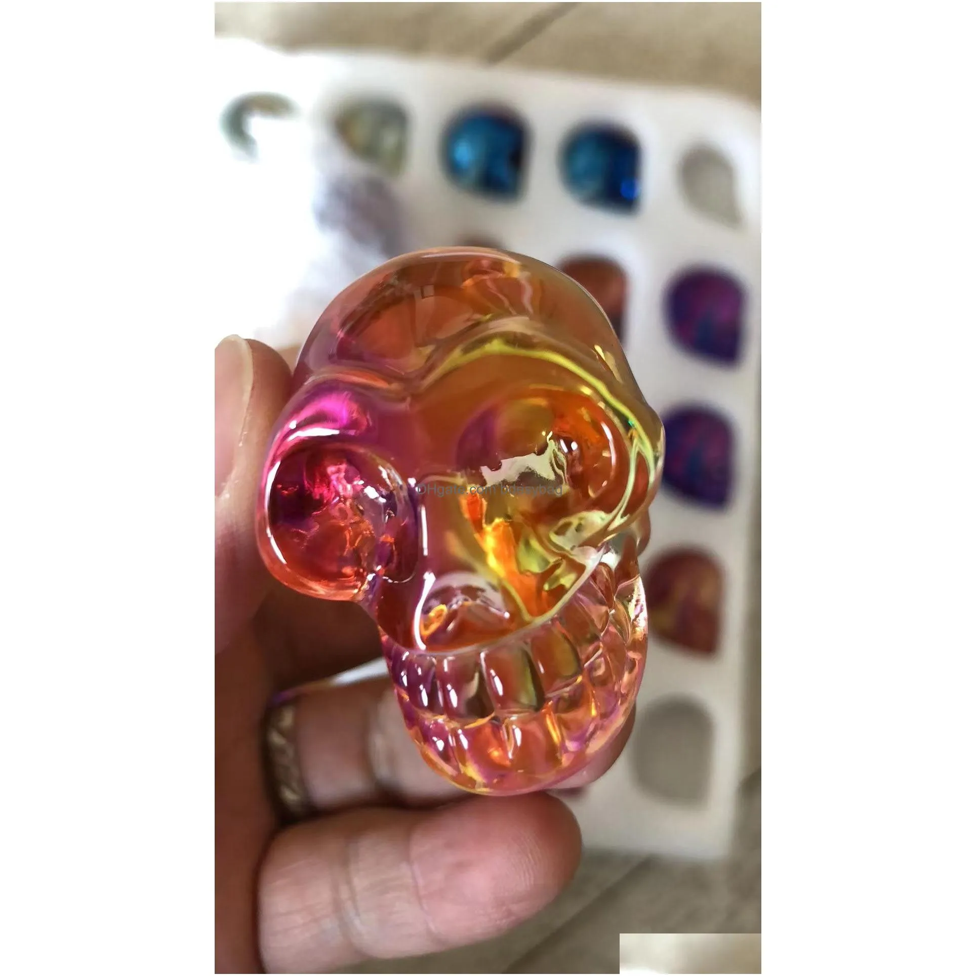 2021 new halloween glass skull pendant size 2 inch multicolor skulls decoration for women jewelry gifts