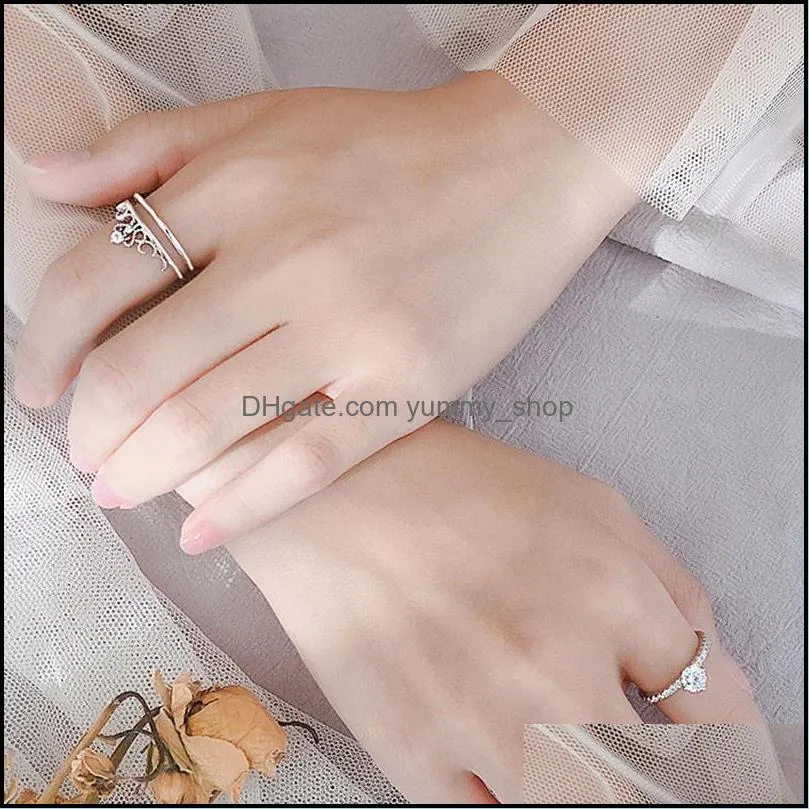 crown 2 in 1 ring female fashion zircon index finger of korean open adjustable ring jewelry gifts