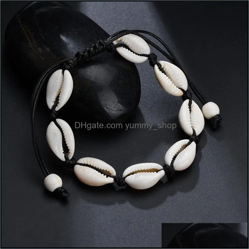  fashion natural shells charm bracelets for women beach jewelry handmade black white wax rope bracelet bangles jewelry gift