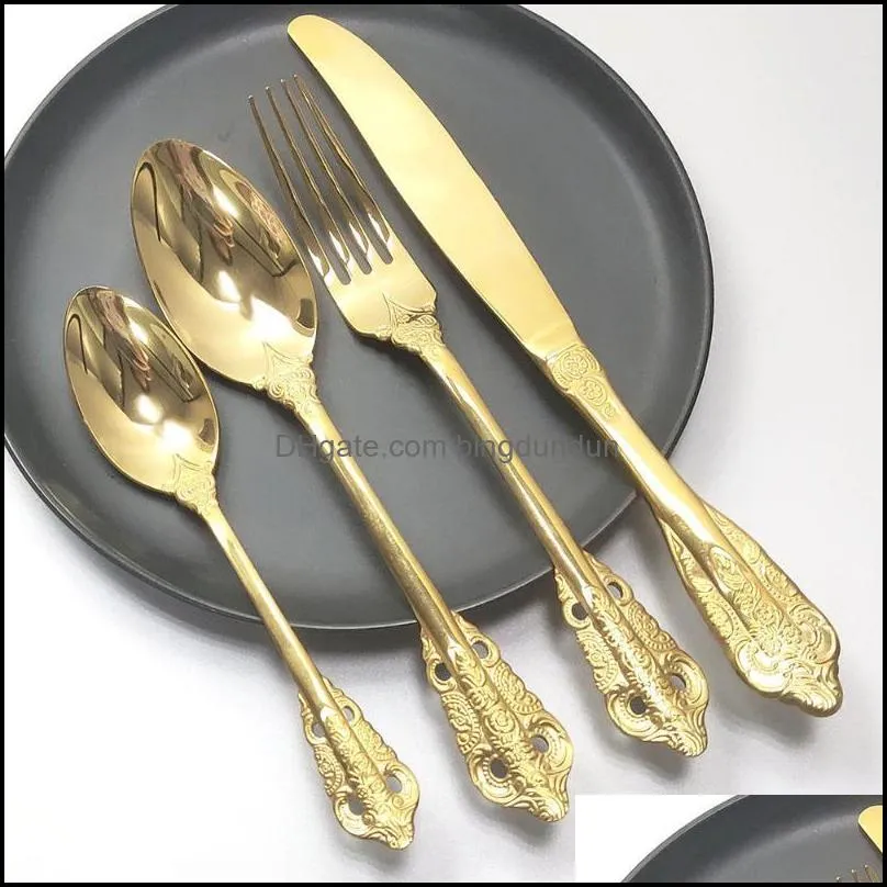 flatware sets stainless steel dinner spoon luxury vintage rose gold dinnerware western colourful dessert for kitchen tablewareflatware